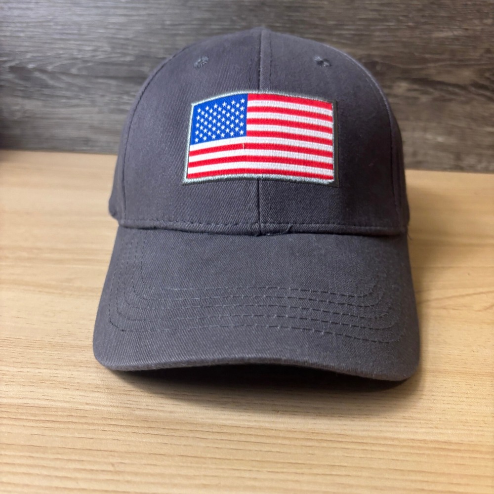 USA Hat Cap Snap Back Gray American Flag‎ One Size Adjustable
